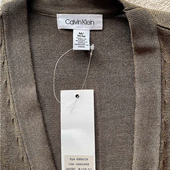 NWT Olive Calvin Klein Sweater Jacket, Size - Picture 3 of 5